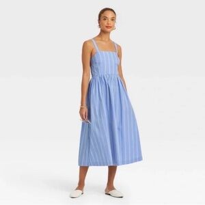 a new day Blue and White Stripe Square-Neck Midi Dress